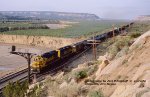 Santa Fe, AT&SF SD45 5606 leads an eastbound freight at Manuelito, New Mexico. May 11, 1982. 